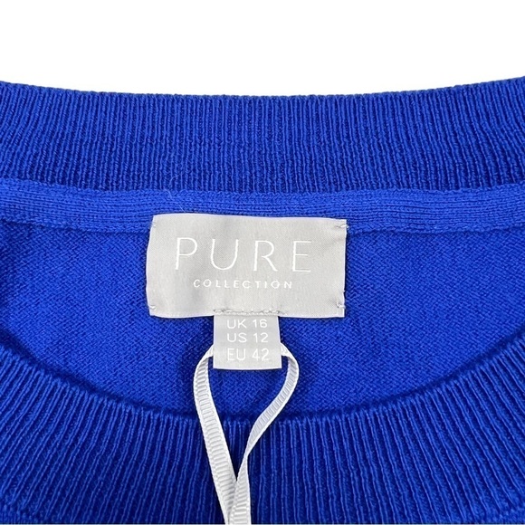 Pure Collection Wool Cotton Relaxed Split Hem Sweater Cobalt Spot Size 12 - Picture 3 of 8